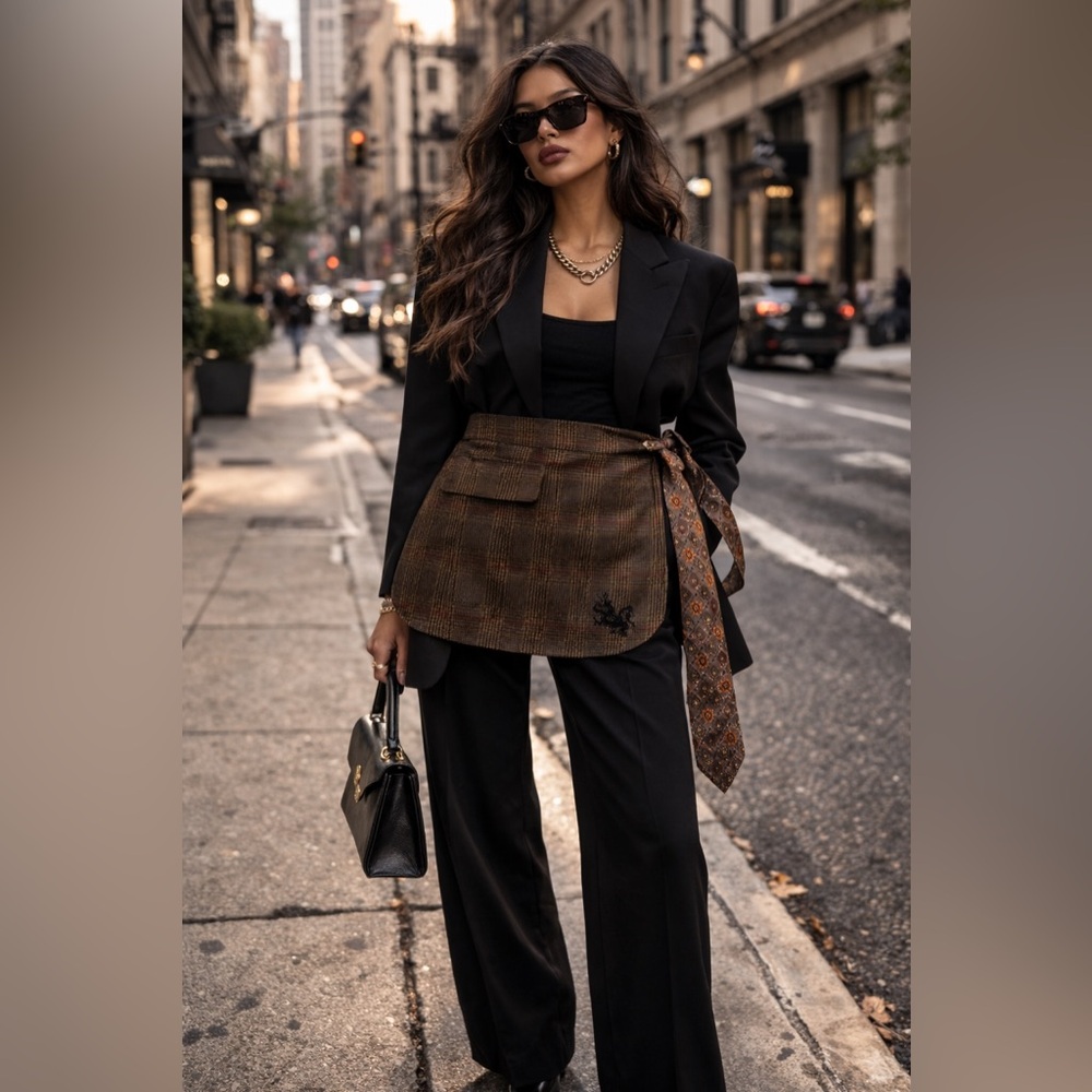 OOAK Vintage Upcycled Brown Plaid Apron Belt | Tie Waist Wrap Size Inclusive